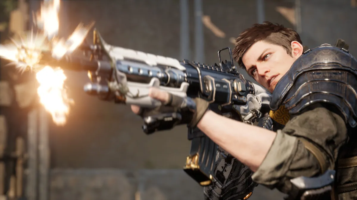 Image of Lepic shooting a gun off screen in The First Descendant 