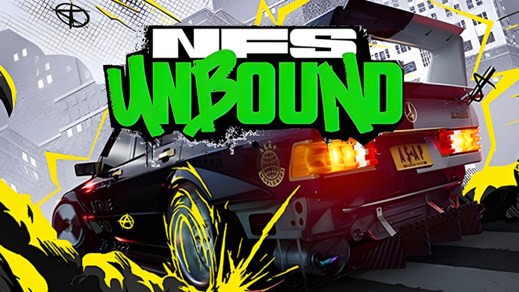 Key art for Need for Speed Unbound, with graffiti over a sports car