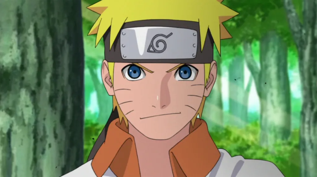 Naruto smirks in a sunny forest