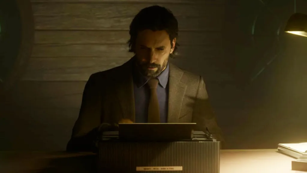 Alan wake typing on his typewriter