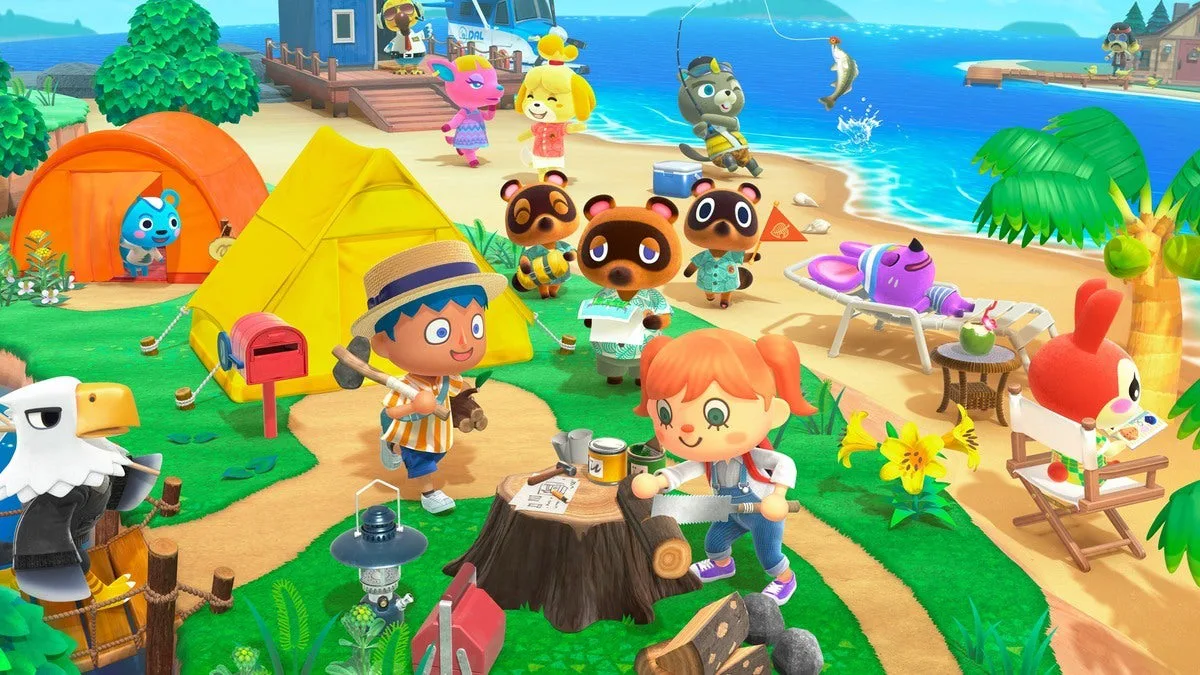 The villagers gather around Tom Nook