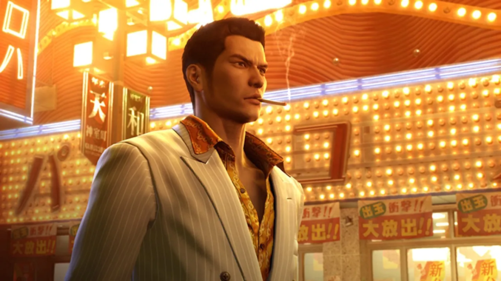 Kiryu smokes in front of a casino in Yakuza 0