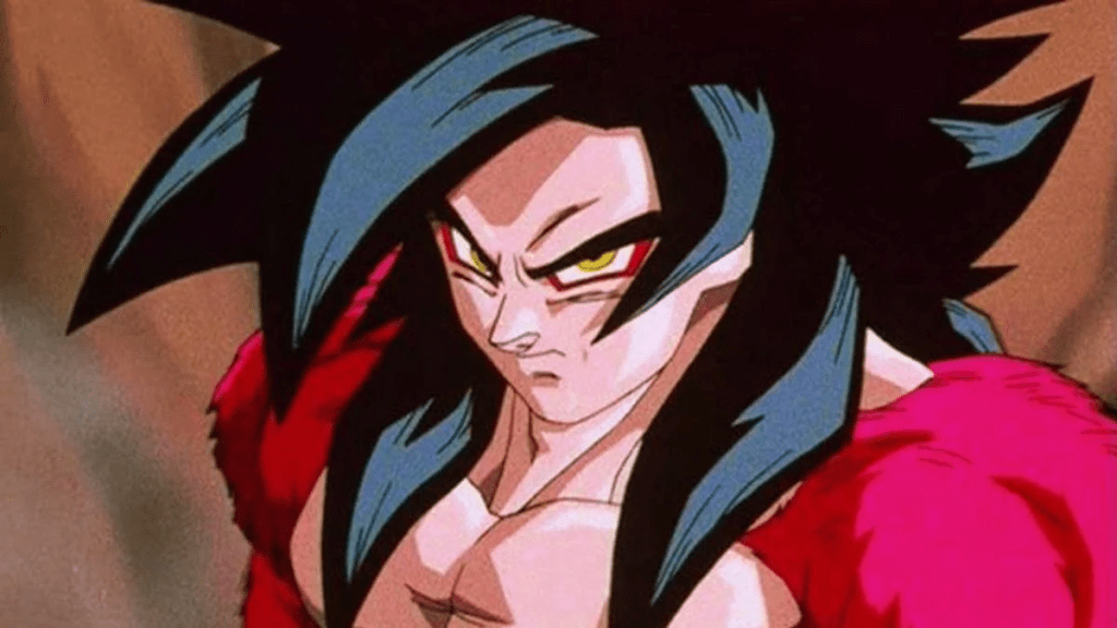 Goku as Super Saiyan 4 glares ahead in Dragon Ball GT