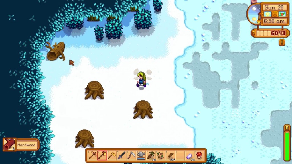 Alguien caminando por la nieve en Stardew Valley.  Esta imagen es parte de un artículo sobre todas las fechas de conciertos de Stardew Valley: Festival of Seasons.