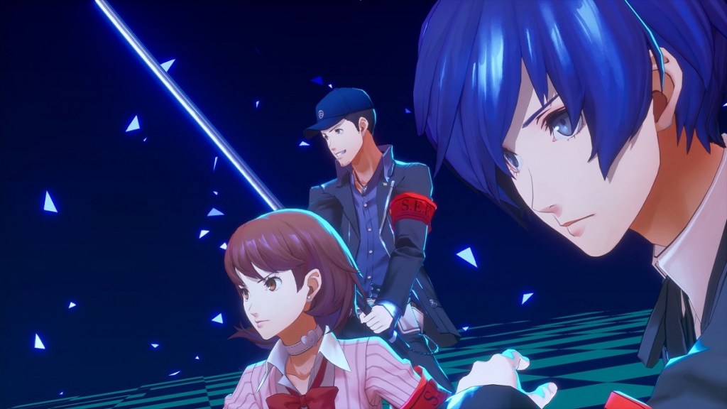 Image of Persona 3 Reload MC, Yukari, and Junpei fighting a Treasure Hand in battle arena.