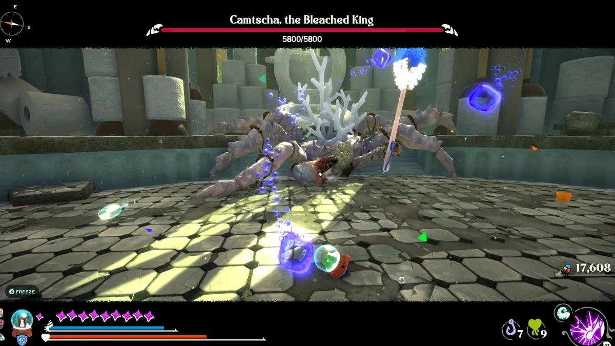 Kril fighting one of the bosses in Another Crab's Treasure