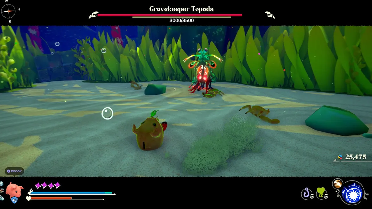 Kril fighting one of the bosses in Another Crab's Treasure