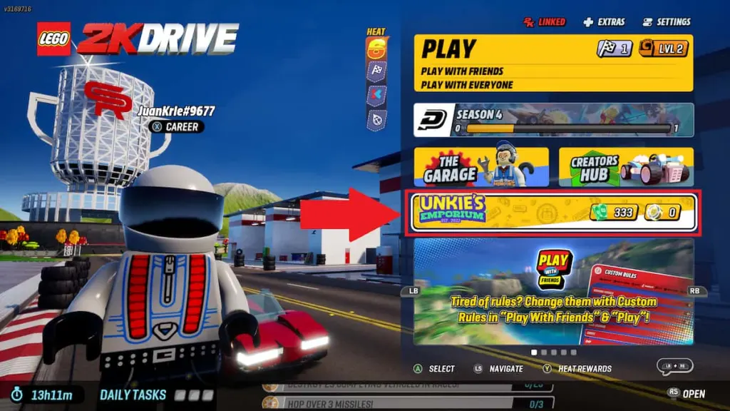 LEGO 2K Drive Main menu