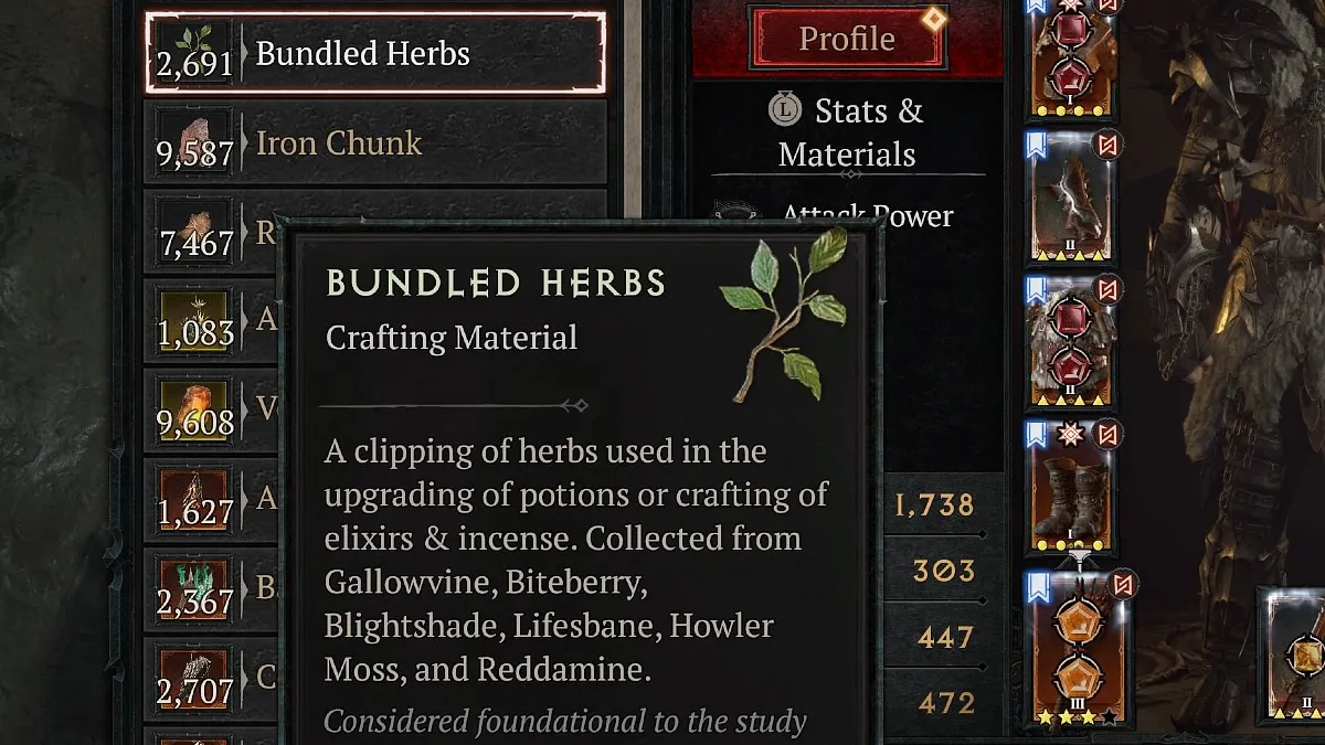 Bundled Herbs materials in Diablo 4.