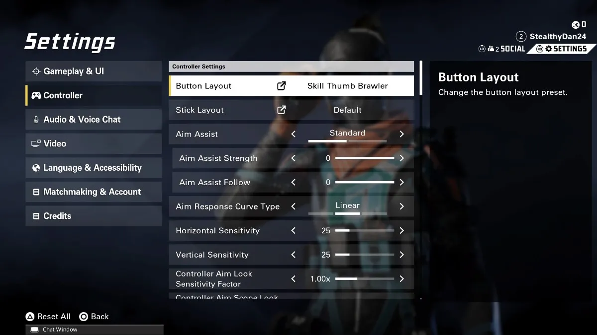 Controller settings menu in XDefiant.