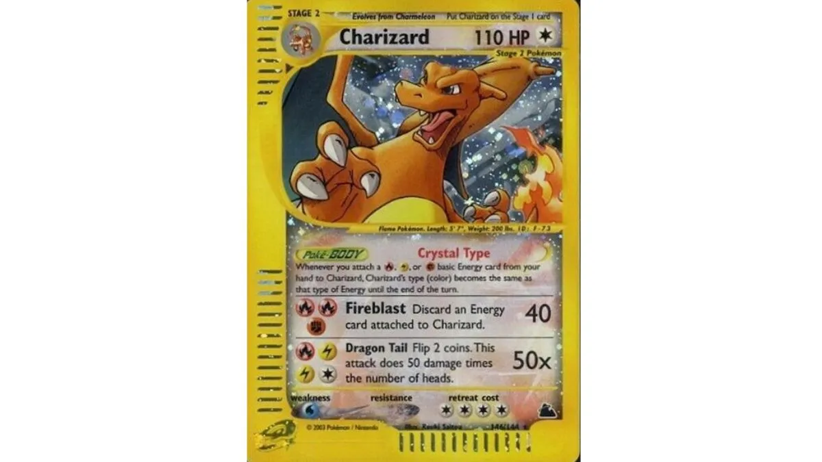 Image of a Holographic Crystal Charizard from the Pokemon TCG