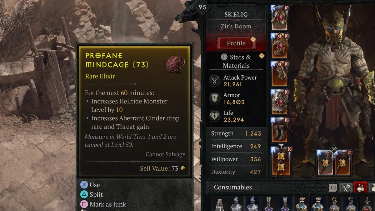Profane Mindcage item in Diablo 4.