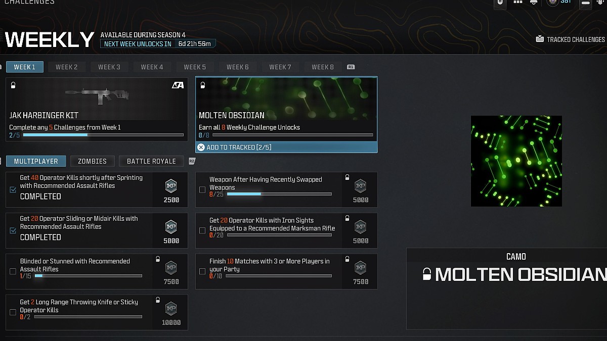 Molten Obsidian challenges in MW3