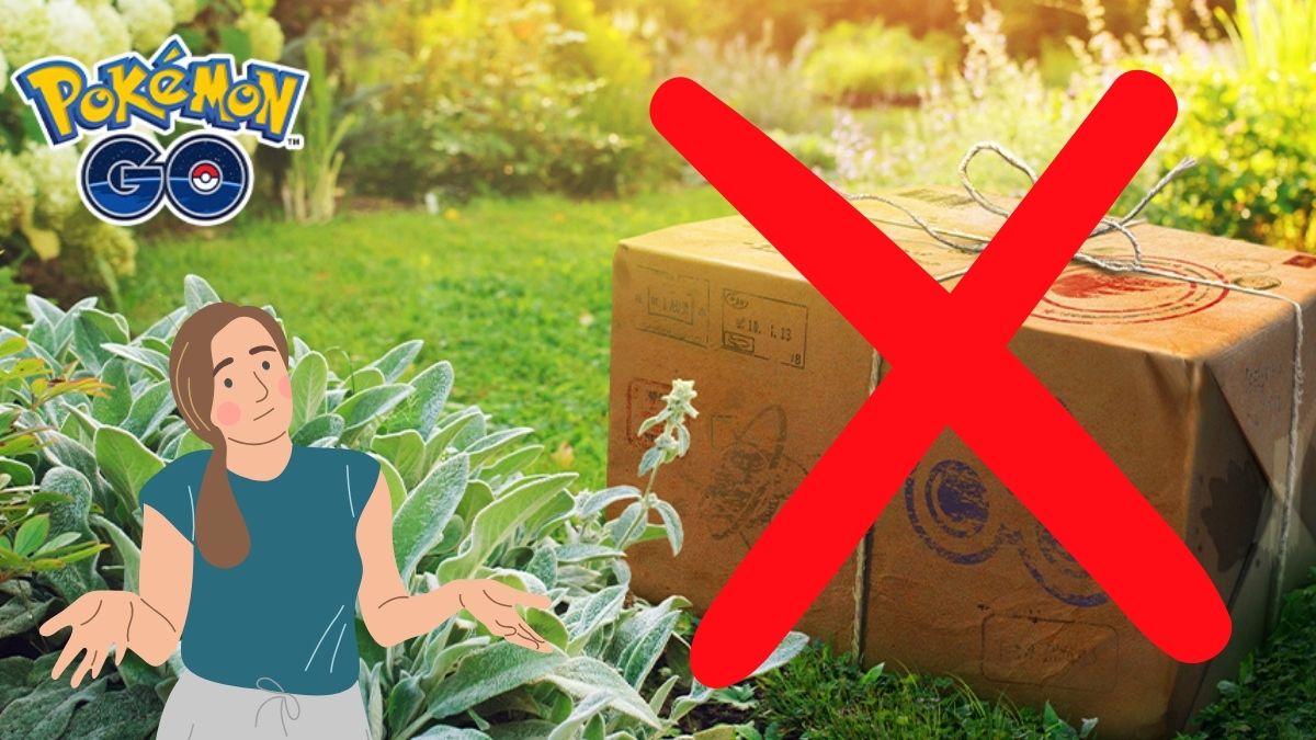 Image of a Pokemon GO Field Research box with an x over it and a woman shrugging the corner