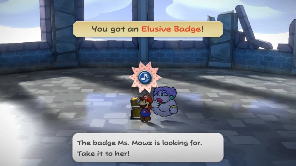 Mario gets the Elusive Badge for Ms. Mowz in Paper Mario: The Thousand-Year Door