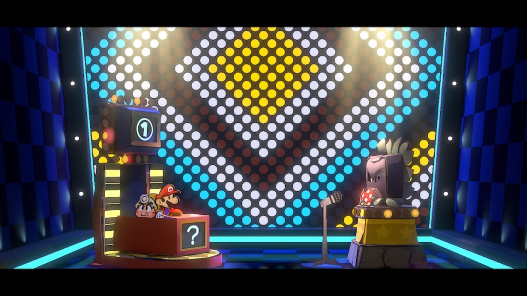 Mario is on the Thwomp quiz show in paper Mario: The Thousand-Year Door