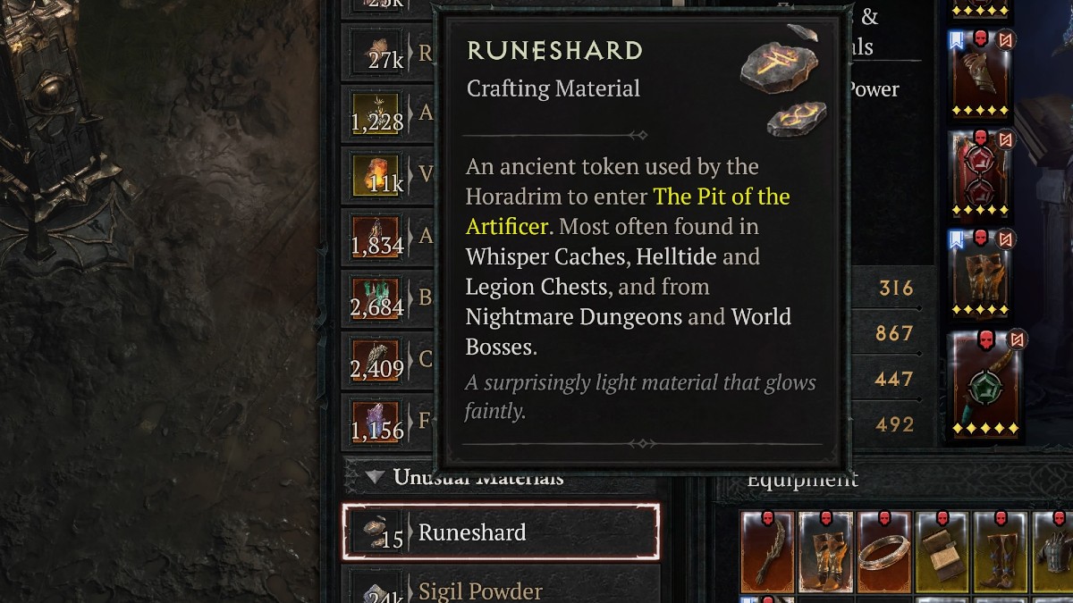 Runeshard item in Diablo 4.