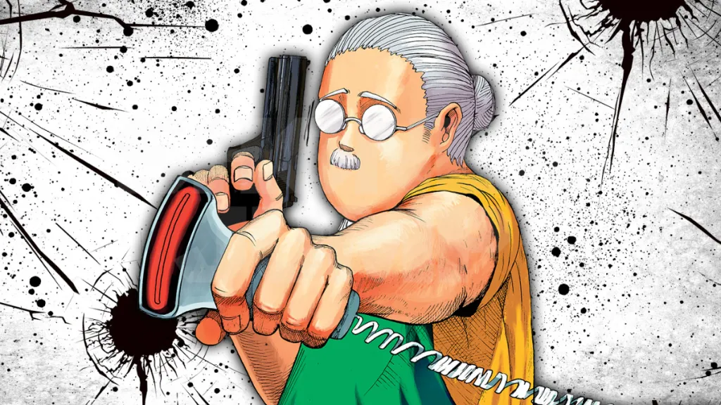 Taro holding a gun and a scanner in Sakamoto Days