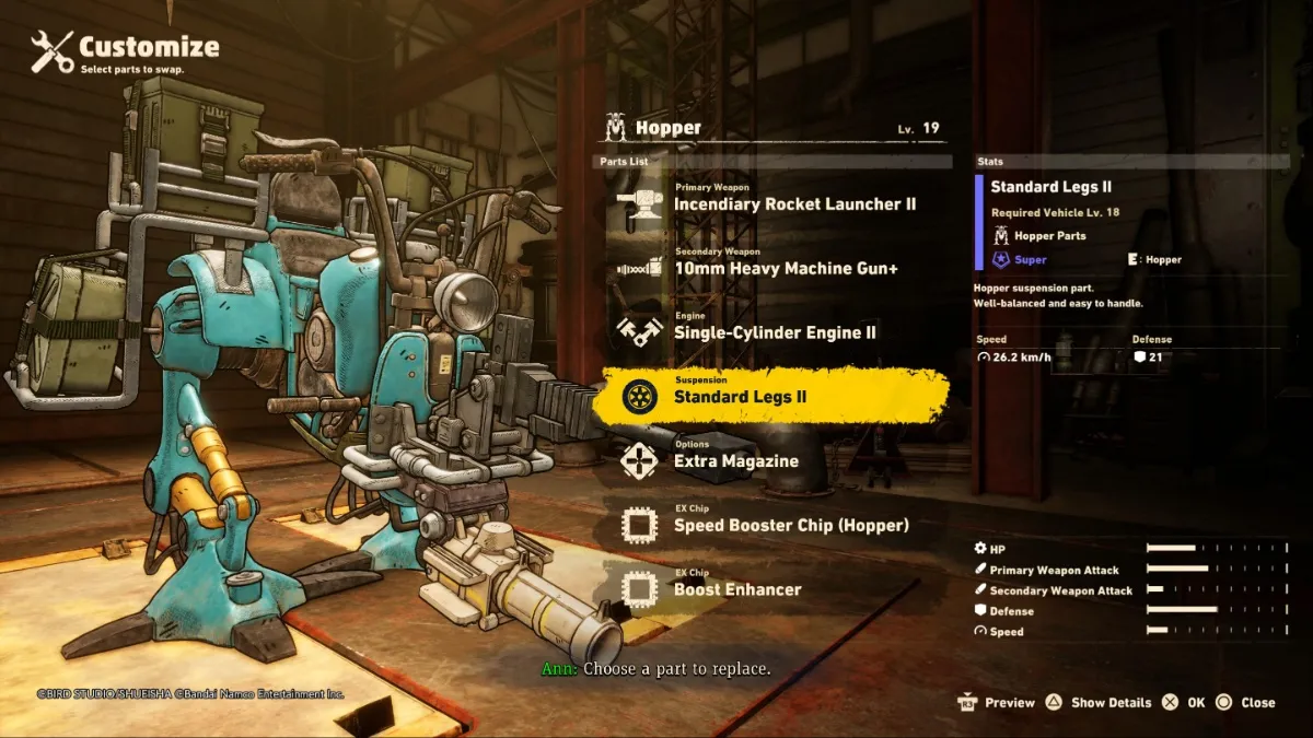 Sand Land screenshot of a Hopper in the customization menu