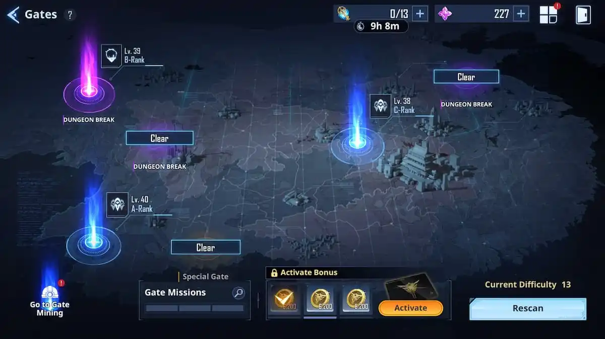 a screenshot of the gates mode in solo leveling arise