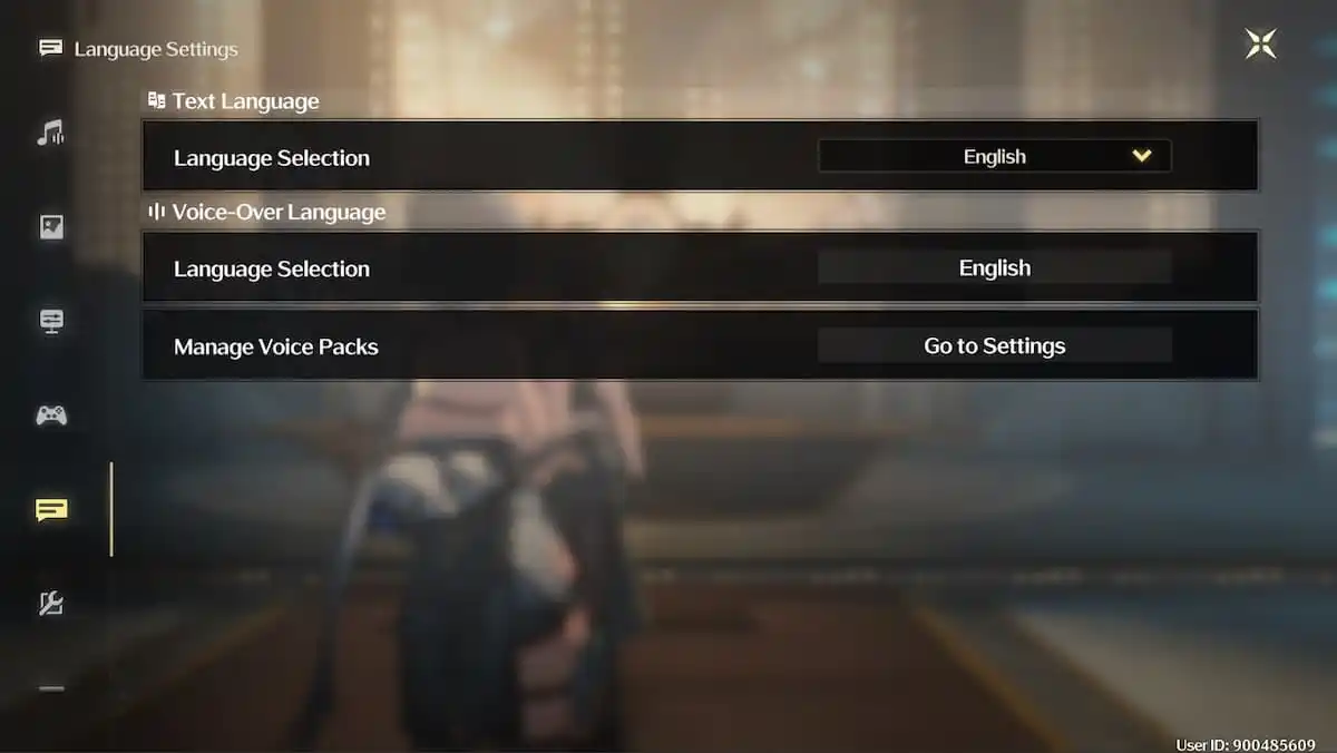 a screenshot of the language settings in wuthering waves