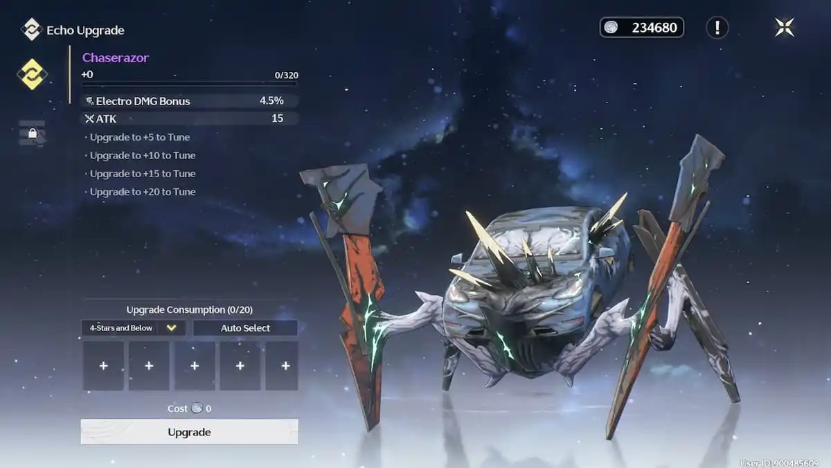 a screenshot of the echo leveling screen in wuthering waves