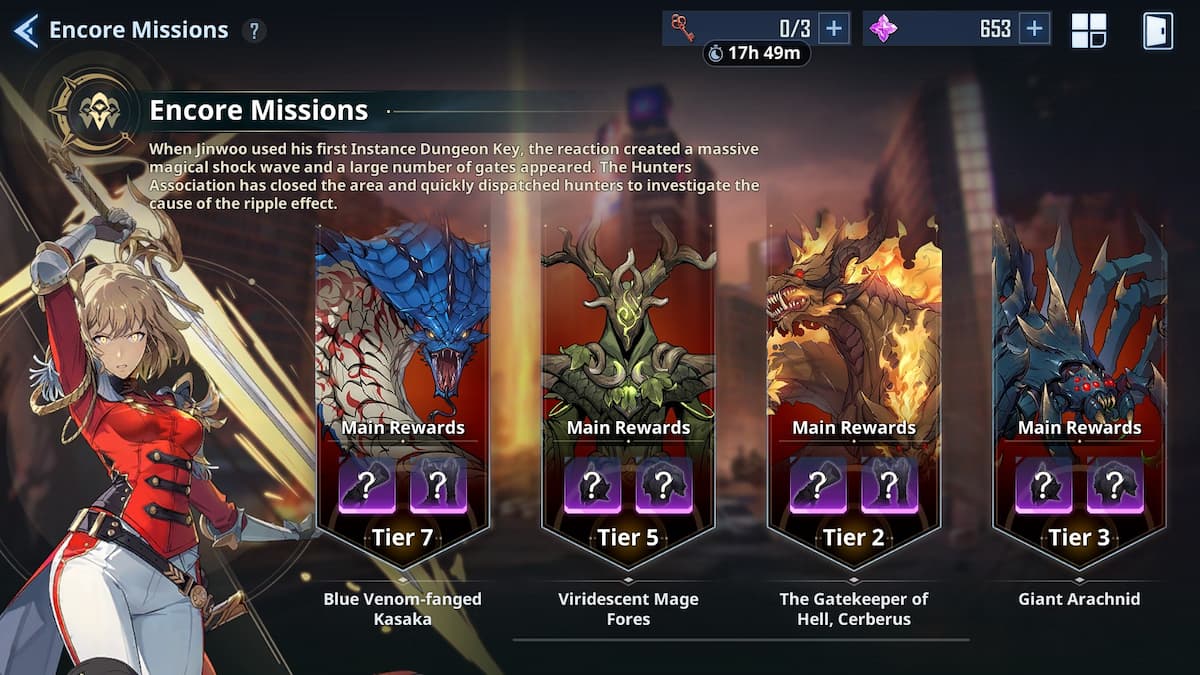 a screenshot of the encore missions mode in solo leveling arise