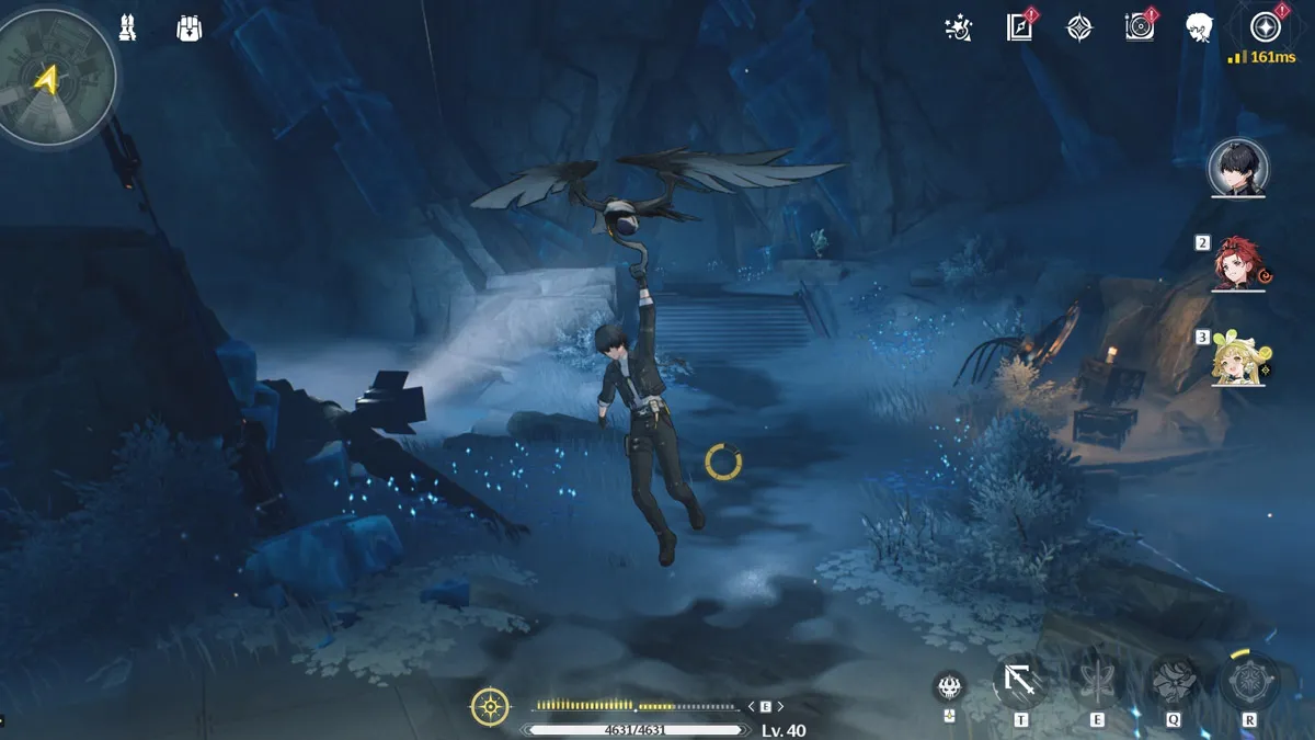 An image showing the male protagonist from Wuthering Waves gliding as part of a guide on where to find the Lampylumen Myriad boss.