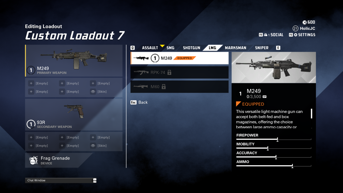 XDefiant screenshot of an M249 loadout