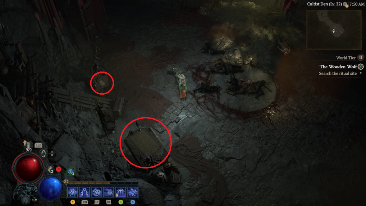 Image of two clues in the cult den in Diablo 4