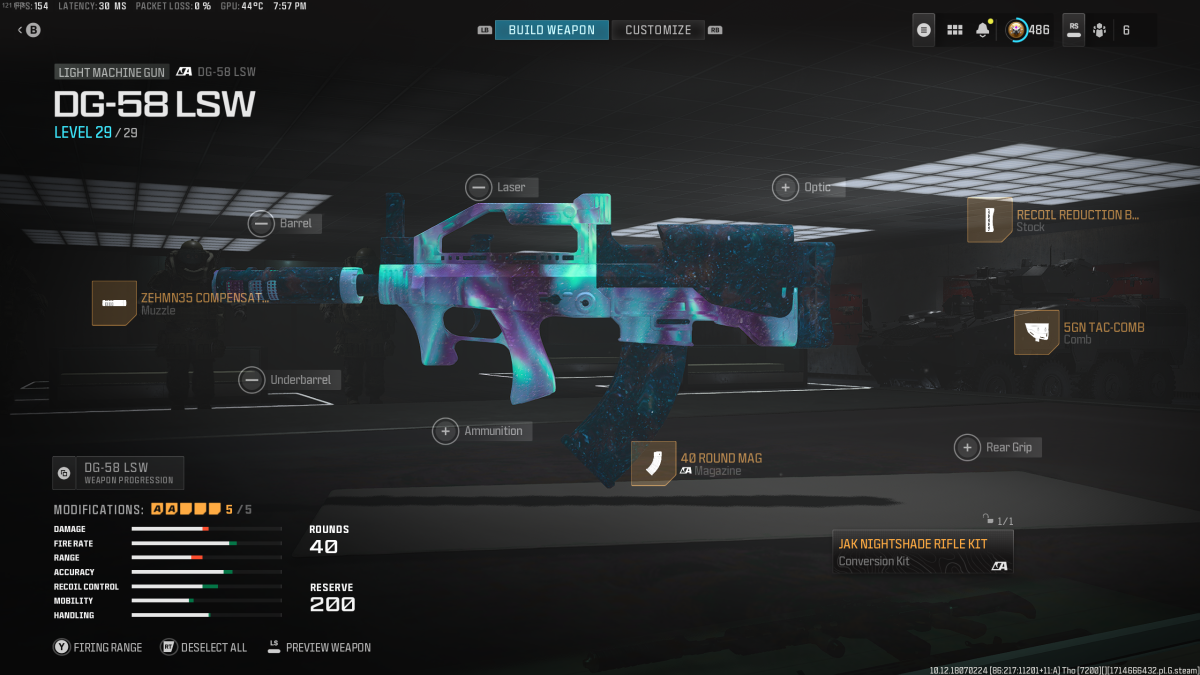The close-range loadout for the DG-58 LSW. Screenshot by The Escapist