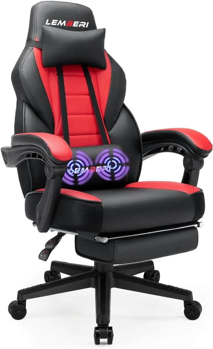 Gaming chair with footrest.