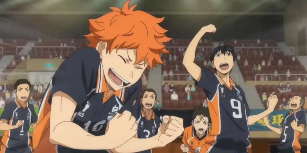 Hinata celebrates with his team