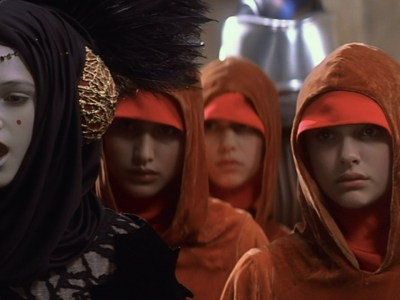 Queen Amidala and handmaidens in The Phantom Menace.