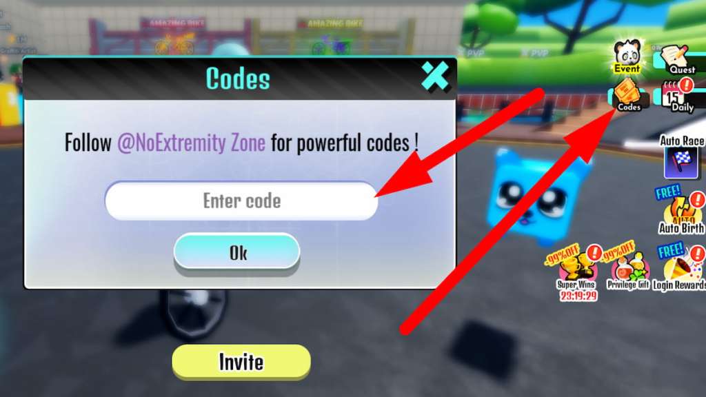 How to redeem codes in Bike Race Simulator