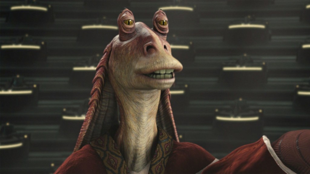 Jar Jar Binks in the Galactic Senate in Star Wars.