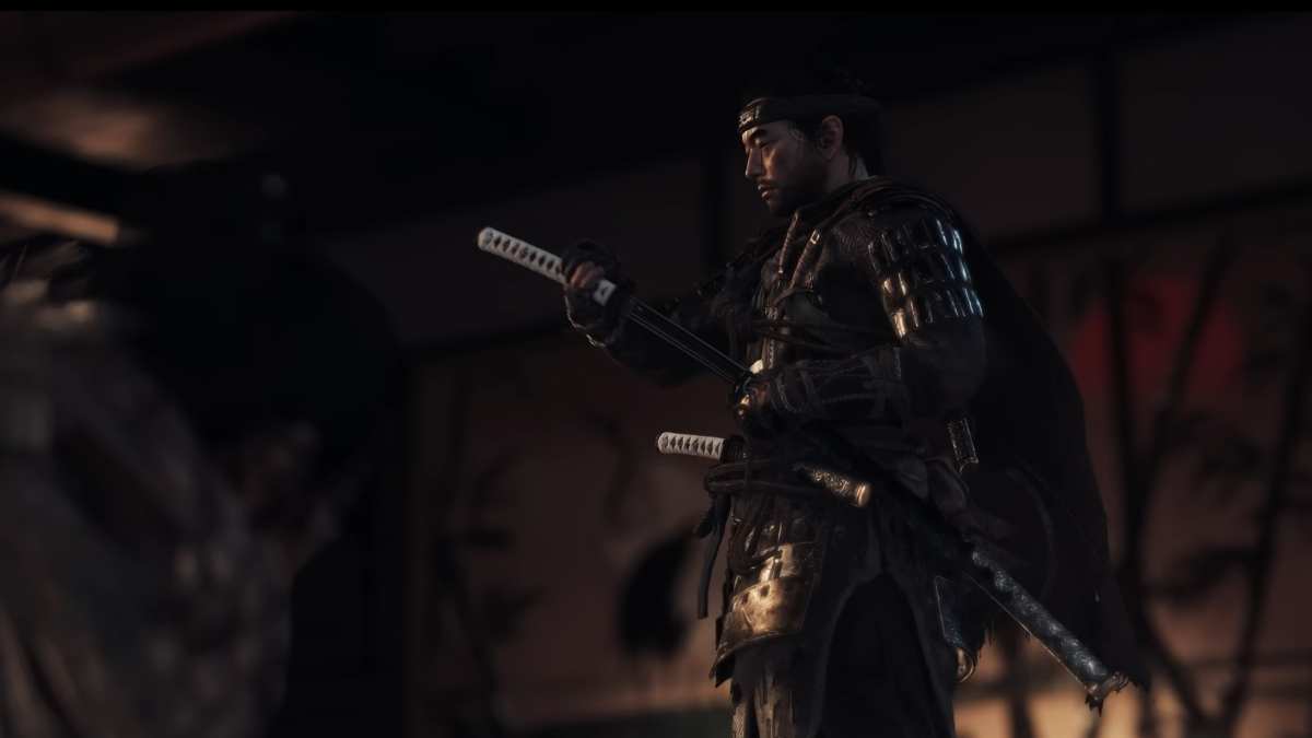 image of Jin sheathing his sword in Ghost of Tsushima