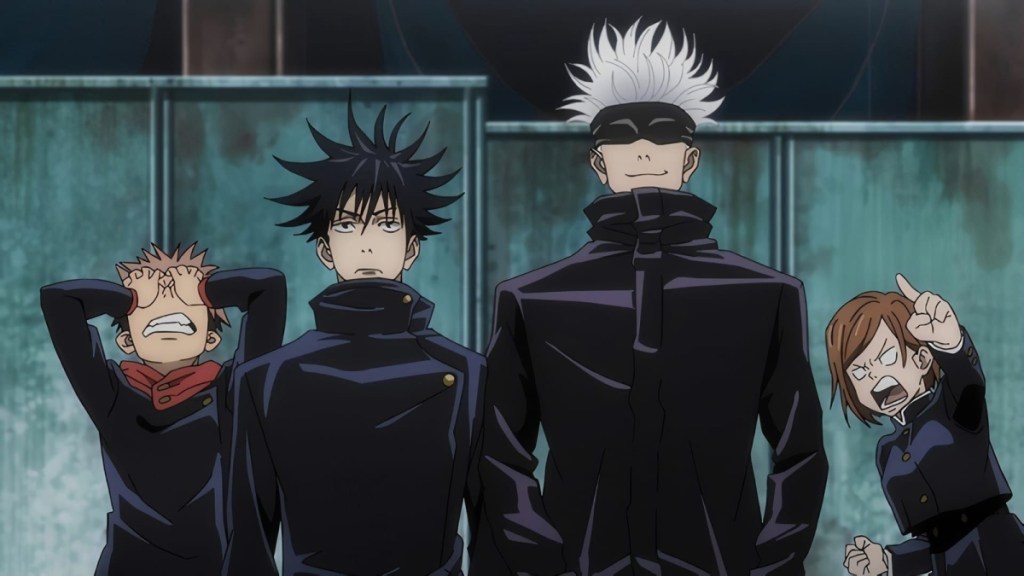 Gojo, Megumi, Nobara, and Yuji in Jujutsu Kaisen Season 1 as part of an article about when the final chapter comes out.