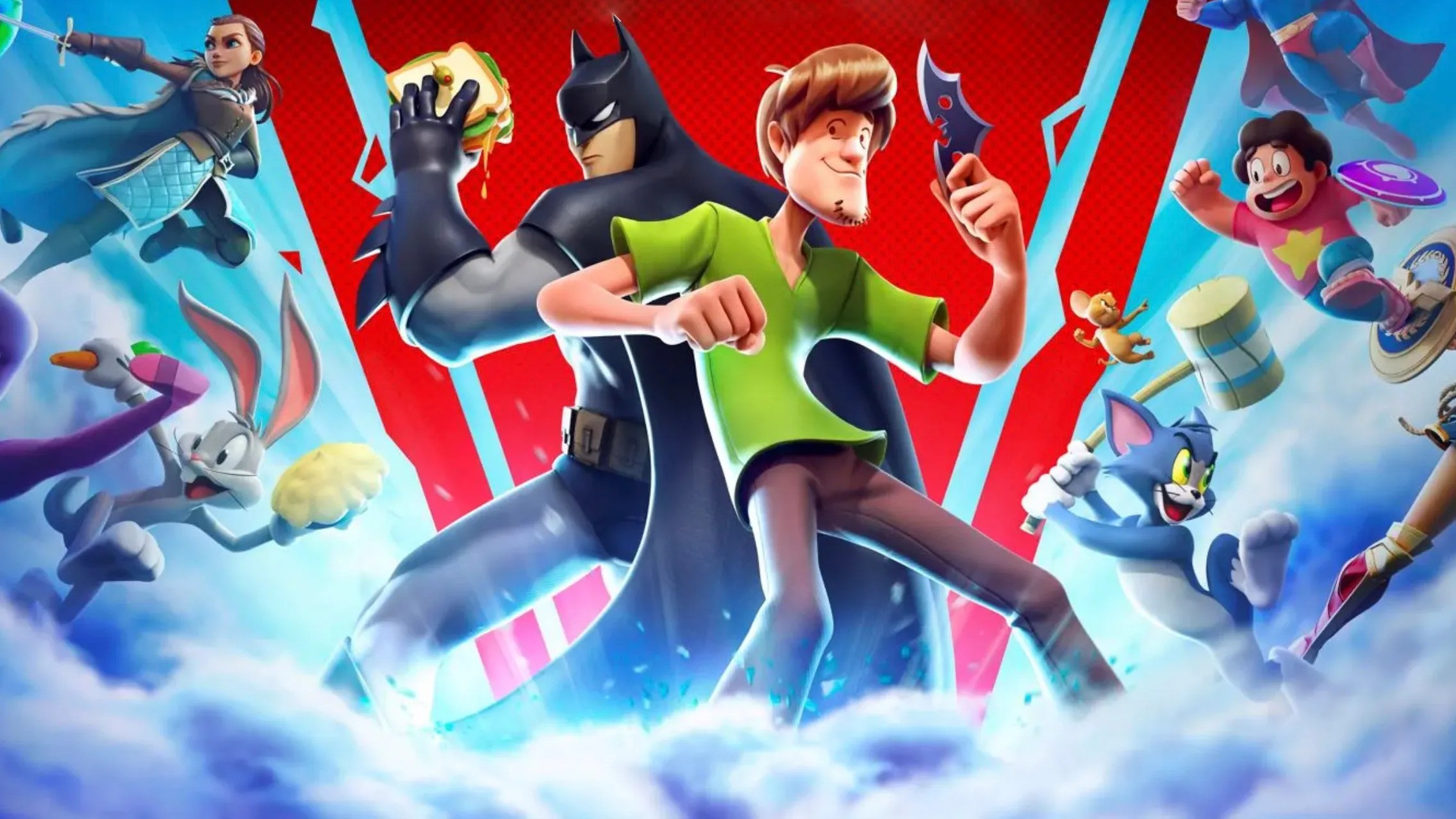 Batman and Shaggy in Multiversus. This image is part of an article about all pre-order bonuses and editions for Multiversus.