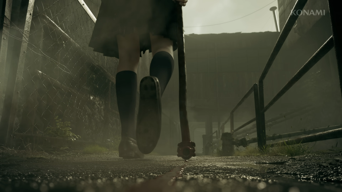 Image of a school girl dragging a pipe in the Silent Hill f trailer