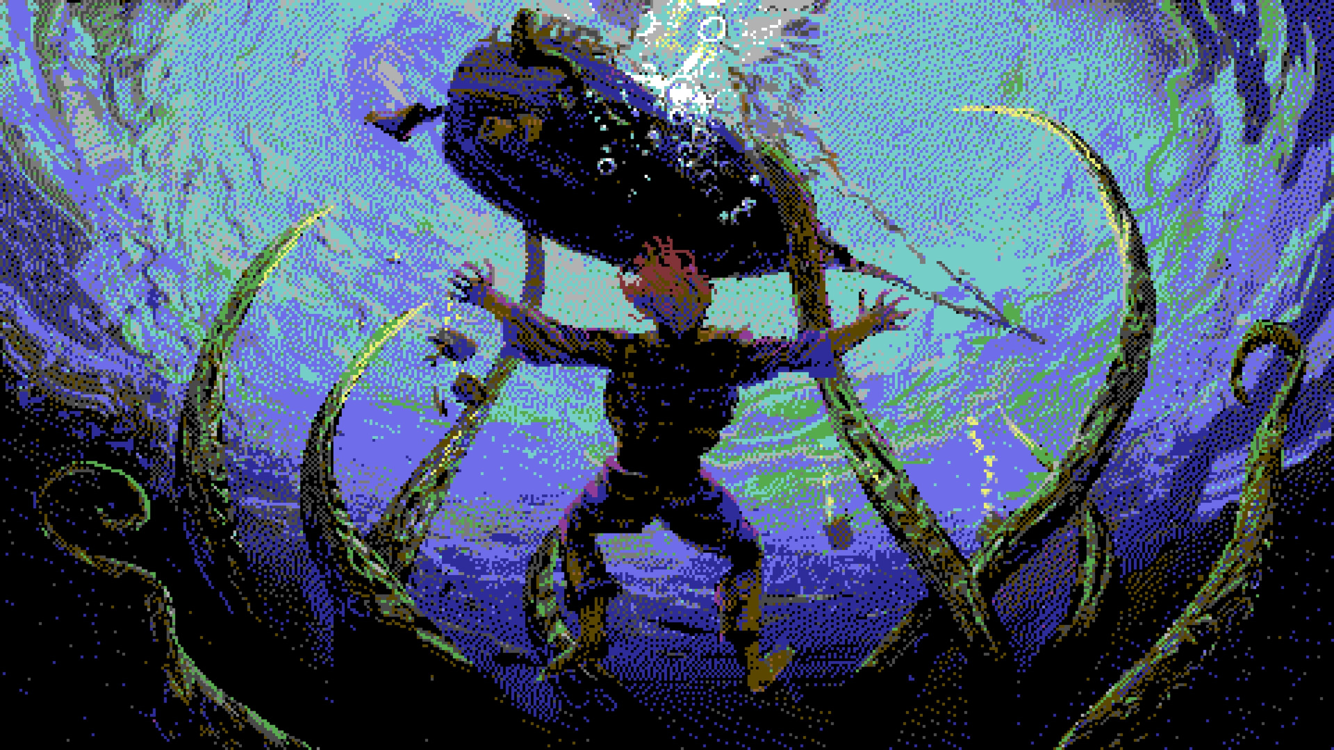 the main character in skald sinking in water beneath a shipwreck