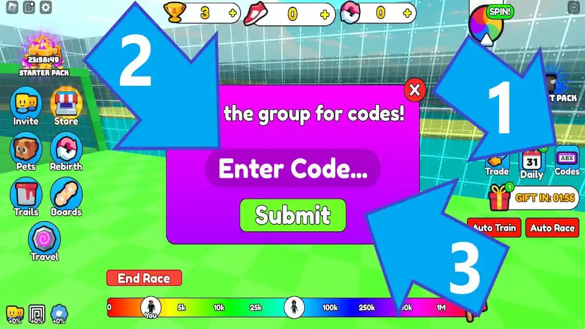 How to redeem codes in Skateboard Race Simulator