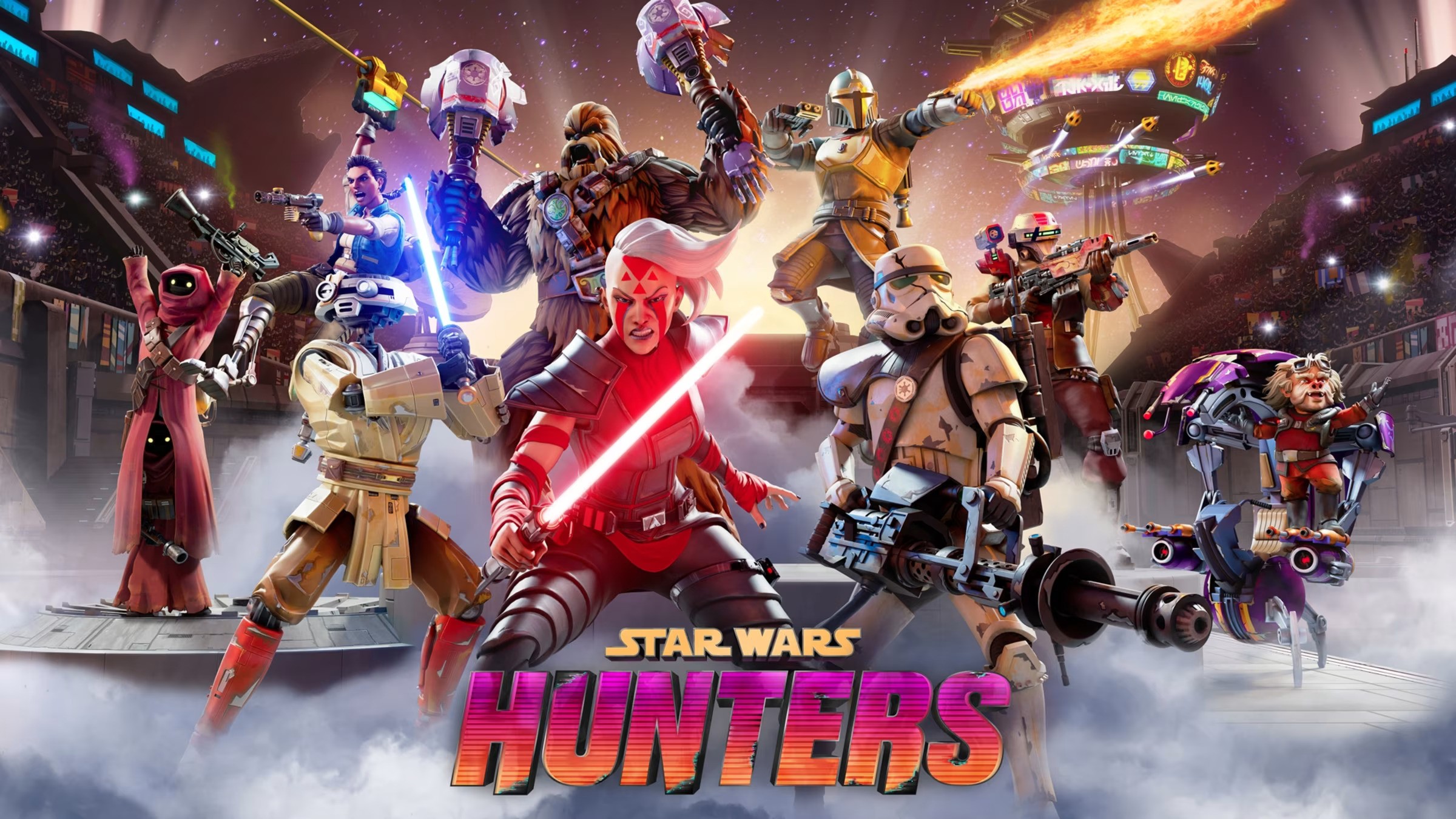 Characters from Star Wars: Hunters all ready for a fight.