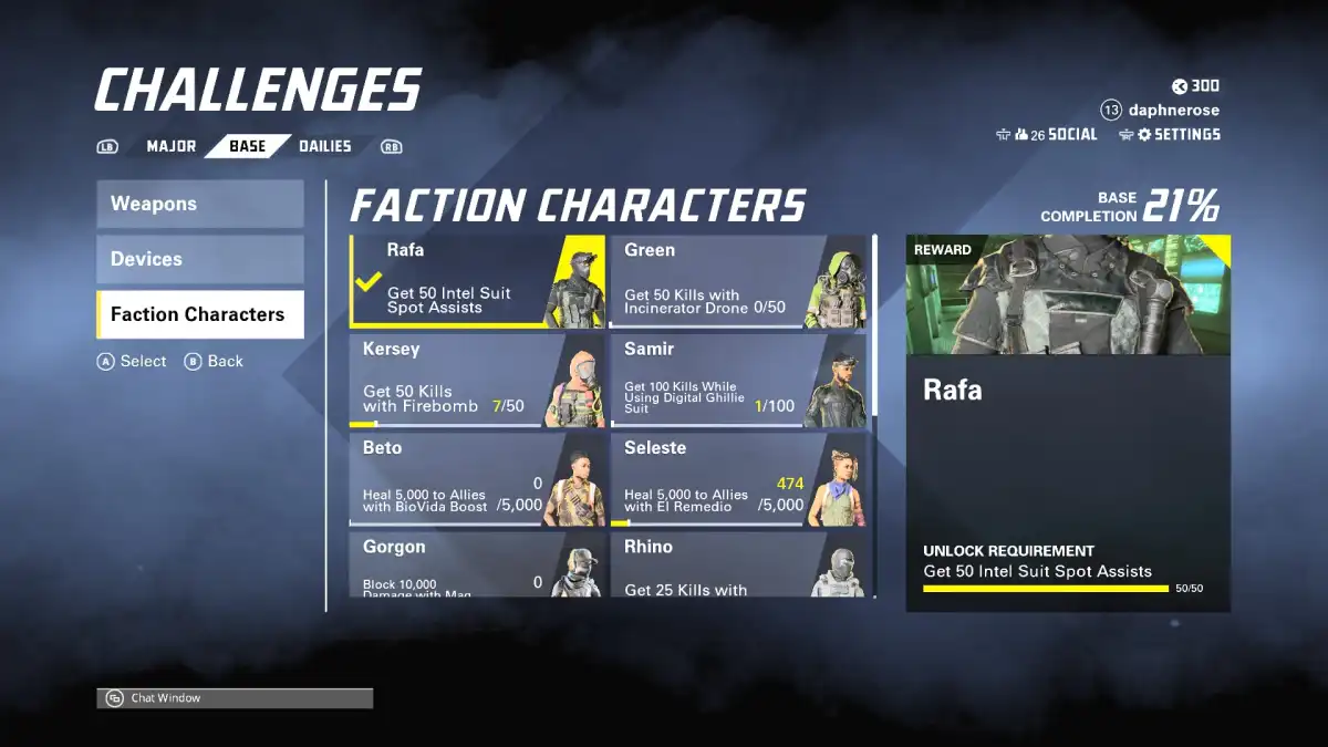Image of the challenge screen for faction characters in XDefiant
