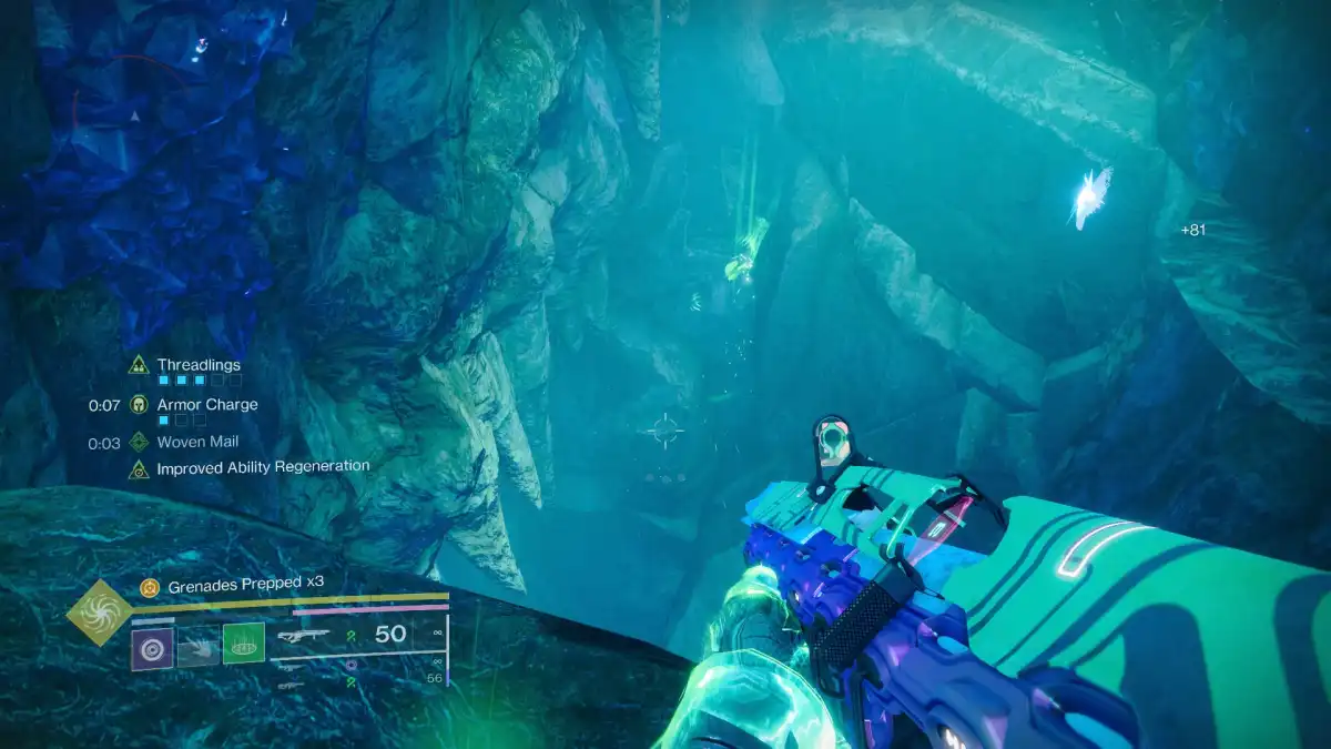 Jump down this ledge in the crystal cave in Refraction in Destiny 2