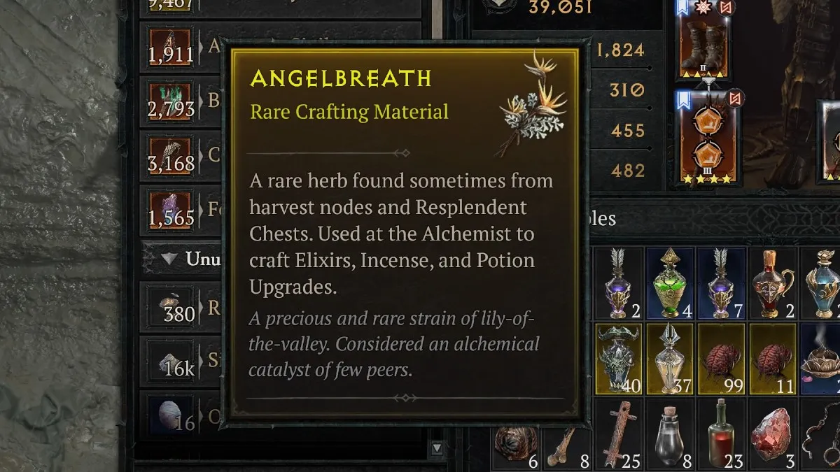 Angelbreath item description in Diablo 4.