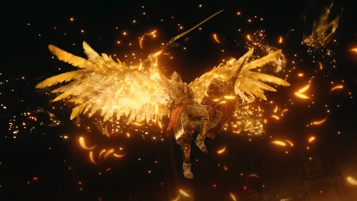 Aspect of the Crucible wings spell being used in boss fight from Elden Ring trailer