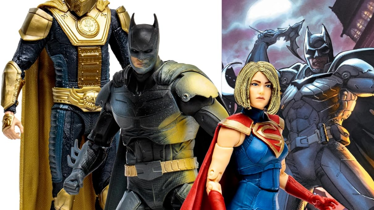 Batman, Doctor Fate and Supergirl action figures.