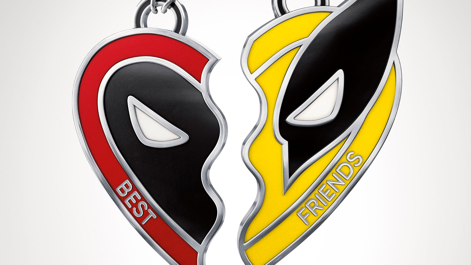 A Deadpool and Wolverine-themed friendship necklace in cropped Deadpool & Wolverine key art