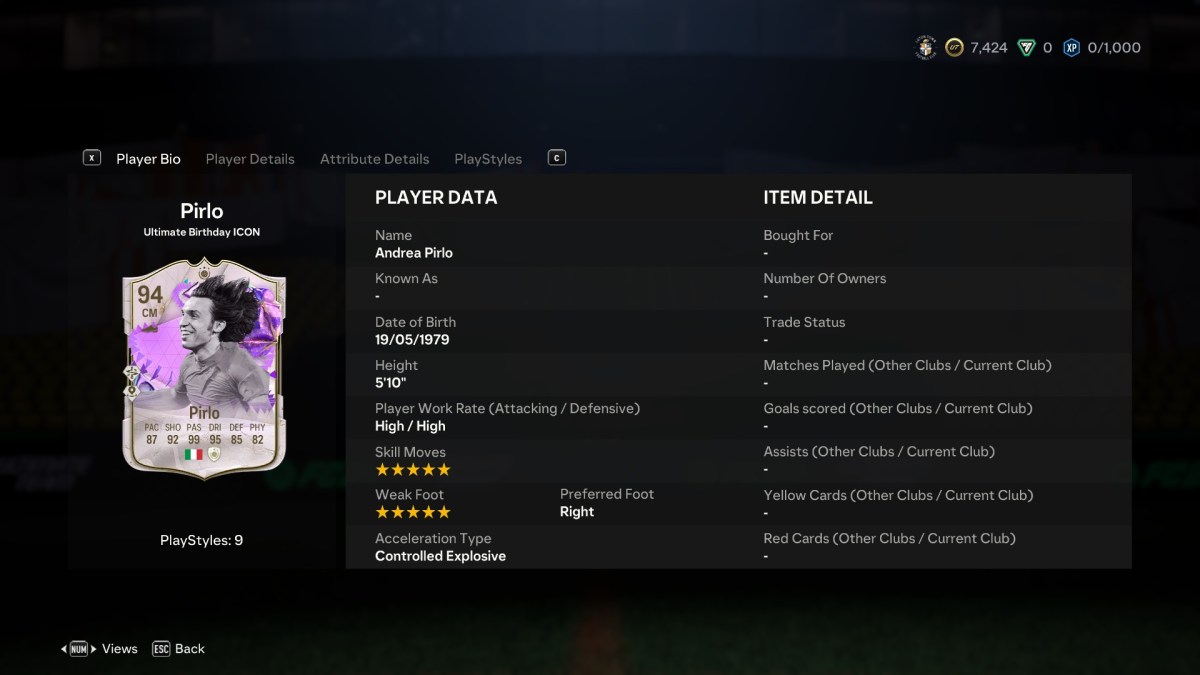 EA FC 24 Andrea Pirlo Ultimate Birthday Icon